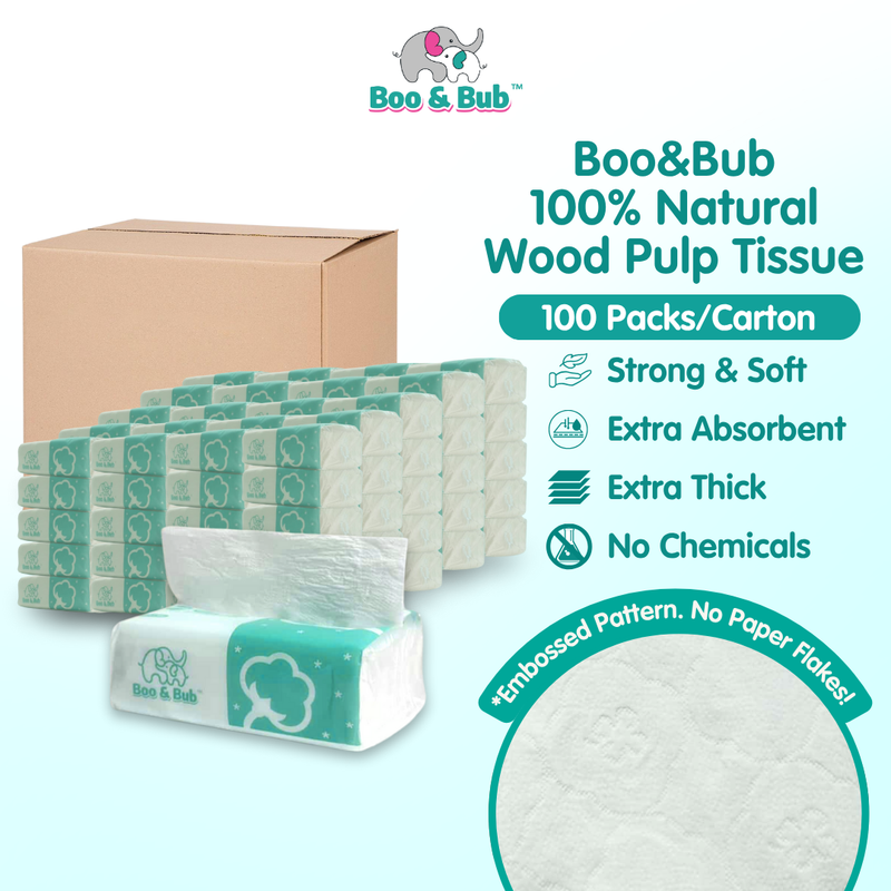 [100 Packs/ Carton] Boo&Bub Bamboo Tissue Soft Facial Tissue