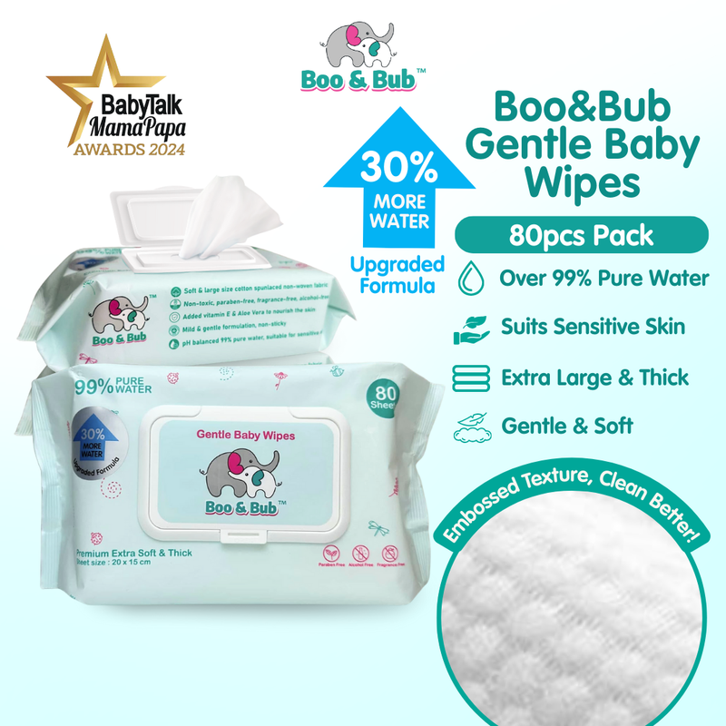 Boo&Bub 80pcs Non alcohol BABY WIPES Wet Tissue Baby wet wipe multipurpose tisu basah baby tissue basah wet tisu 婴儿湿纸巾