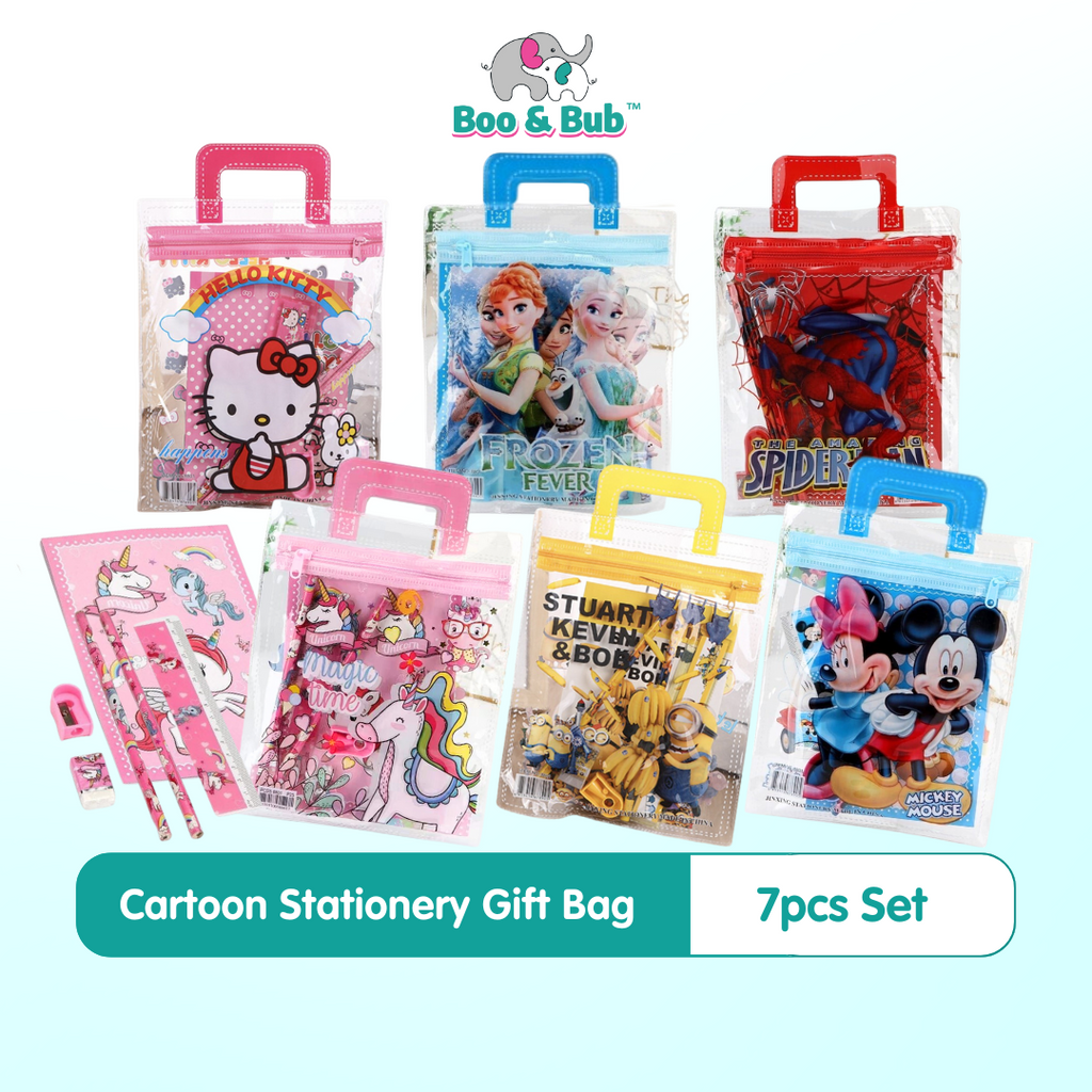 7PCS Cartoon Stationery Gift Set with Tote Goodie Bag | Children's Day Birthday Present idea School supplies - Boo & Bub