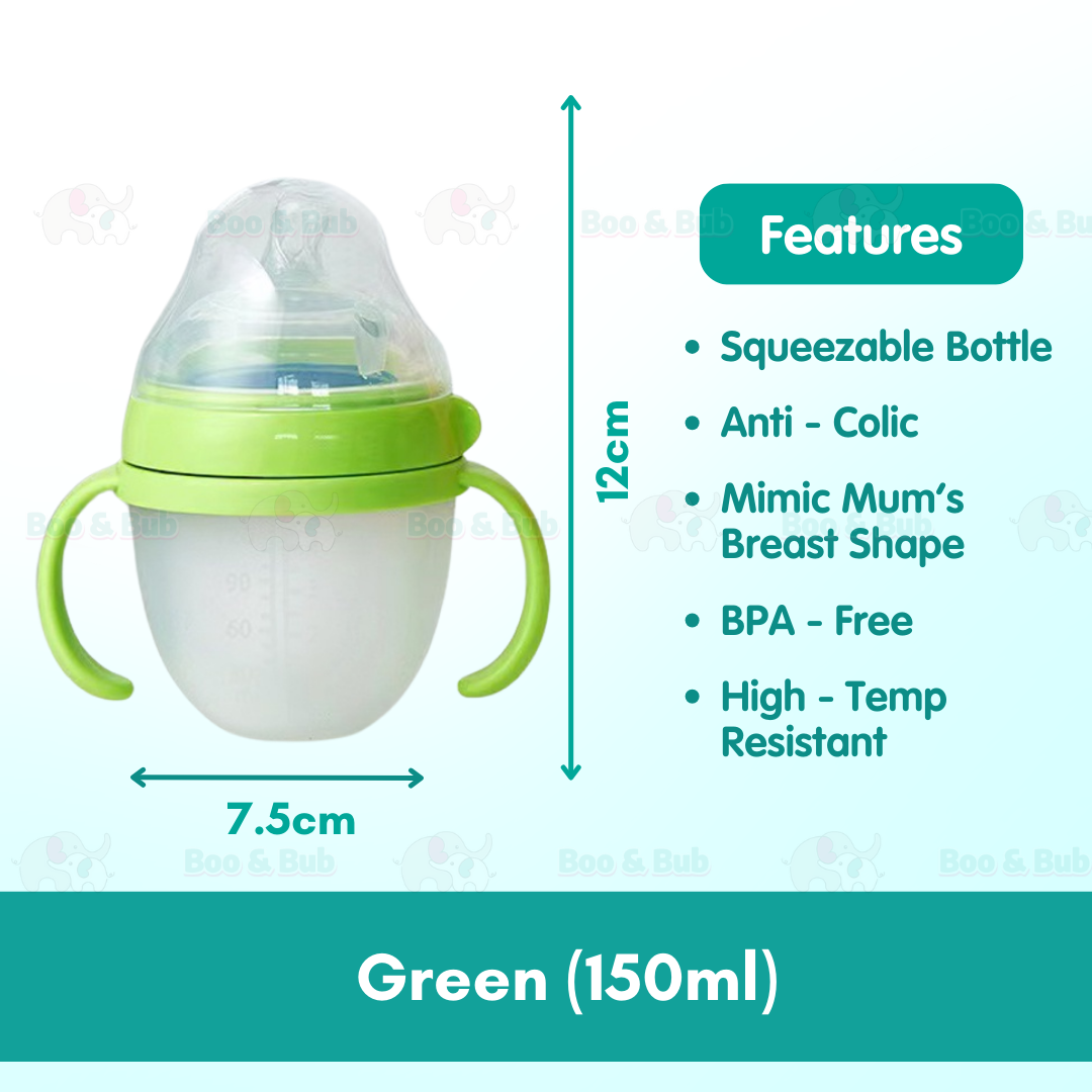 Boo&Bub Silicone Baby Bottle Wide-neck Anti-flatulence Bayi Botol Susu with straw BPA FREE - Boo & Bub