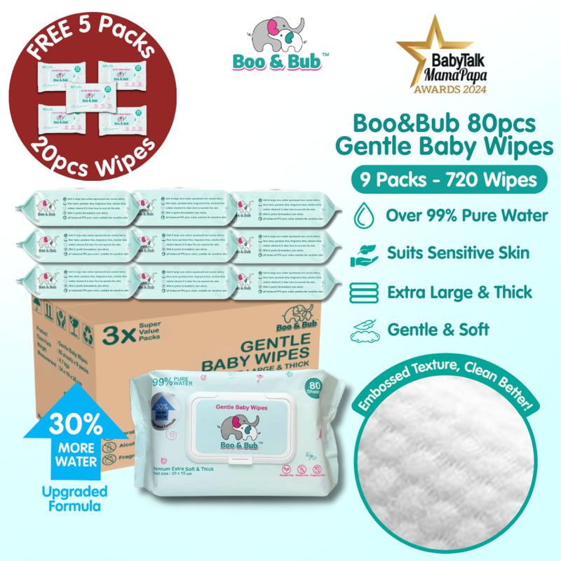 [Carton] 9x80 pcs Baby Hand Mouth Wipes / Wet Tissue | Alcohol-free, paraben-free, fragrance-free wipe