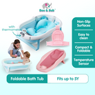 Baby Foldable Bath Tub | Non-Slip Thermometer Bathtub Baby Swim Tubs Bath Body Wash Portable Safe Kid - Boo & Bub