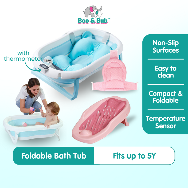 Baby Foldable Bath Tub | Non-Slip Thermometer Bathtub Baby Swim Tubs Bath Body Wash Portable Safe Kid