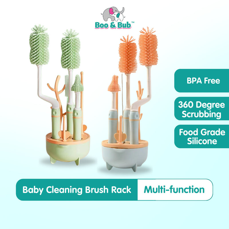 3 Pcs Baby Feeding Bottle Cleaning Brushes Set | Rotary Handle Milk Bottle Washing Nipple Cleaner Soft Silicone