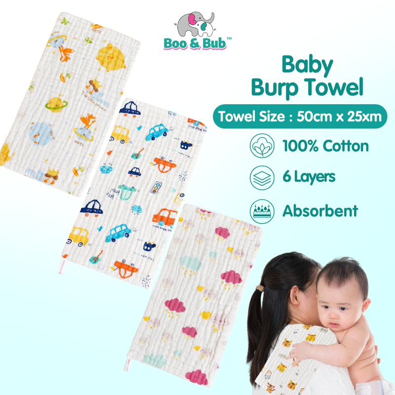 Boo and Bub Baby Burp Towel Cantik Baby Berkualiti High Absorbent High Density 50cmx25cm 6 Layer Sapu Tangan Bayi