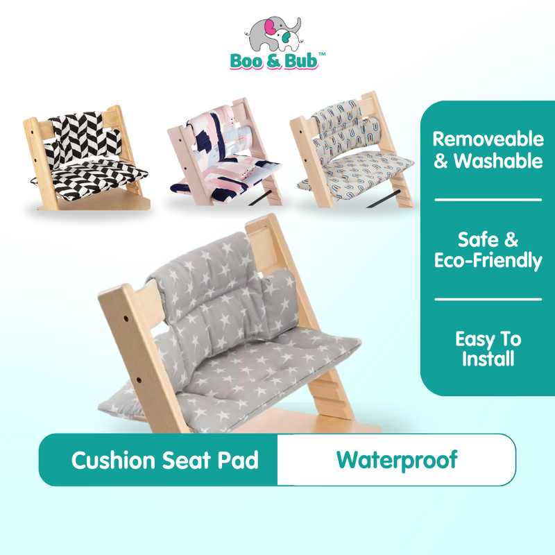 Boo&Bub Washable Waterproof Cushion seat pad Nordic Style Wooden Highchair Breathable Soft & Comfortable high chair