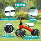 Boo&Bub NEW Kids Balancer Bike | Lightweight Baby Balance Bike Scooter Four wheel Tricycle Ride on Bicycle Outdoor game - Boo & Bub