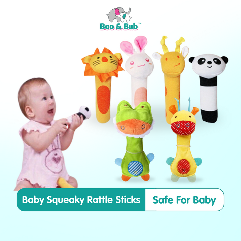 Baby squeaky rattle BB Sticks | Beep Soft Plush Doll Crib Hanging Hand Montessori Educational Toy Animal Doll