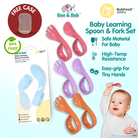 Boo&Bub Baby Curved Learning Fork Spoon (2pcs) Set with Casing Training Twisted Fork Spoon Toddler Tableware - Boo & Bub