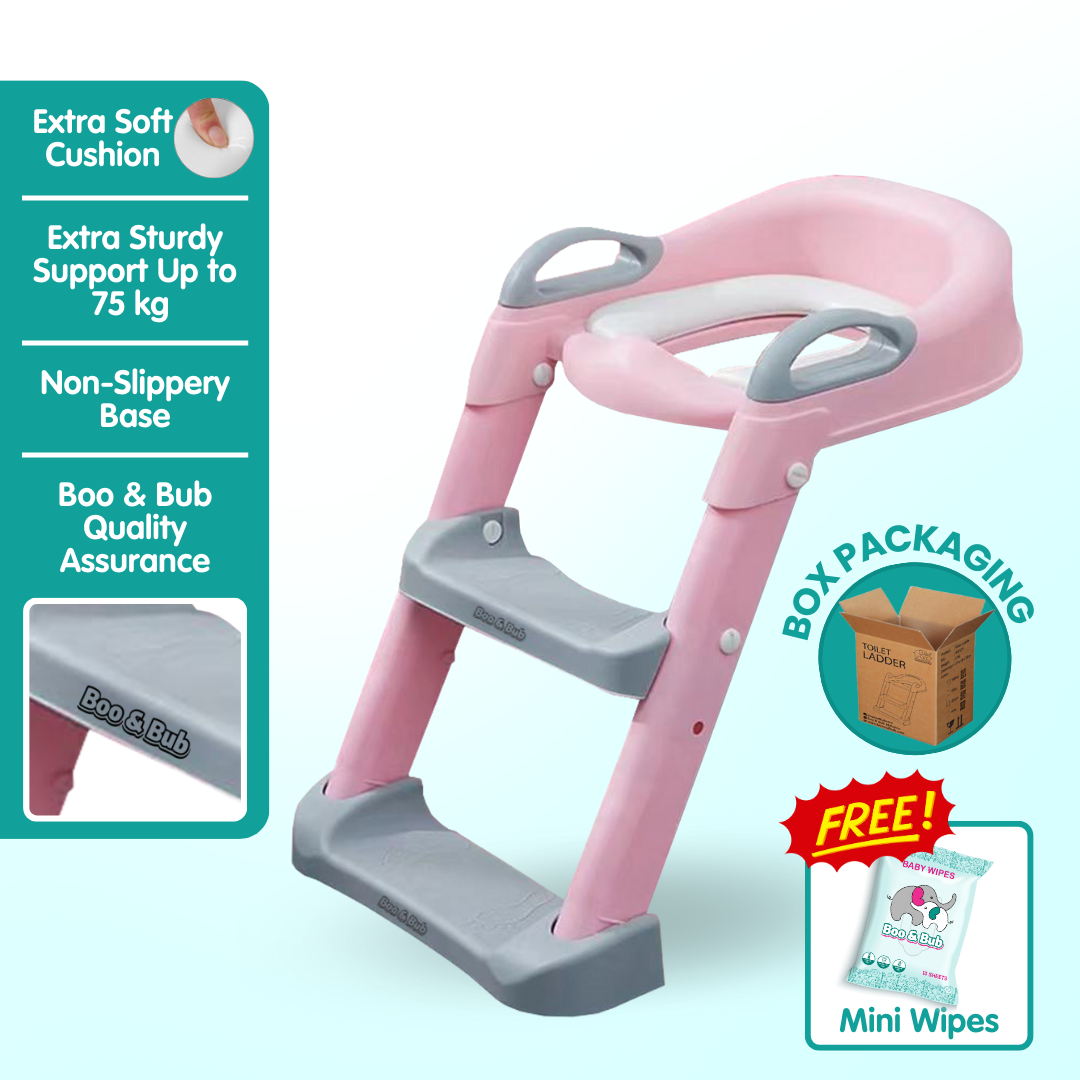 Kids Foldable Soft-Padded Cushion Toilet Training Seat With Anti-Slip Step Ladder | Potty Urinal stool training - Boo & Bub