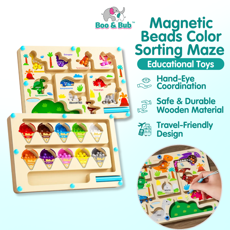 Wooden Magnetic Animal Maze Puzzle | Dinosaur Kid Montessori Early Learning Educational Toys