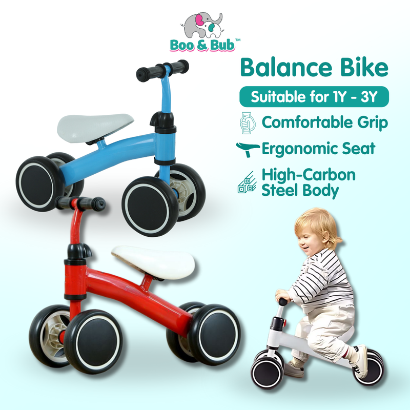 Boo&Bub NEW Kids Balancer Bike | Lightweight Baby Balance Bike Scooter Four wheel Tricycle Ride on Bicycle Outdoor game