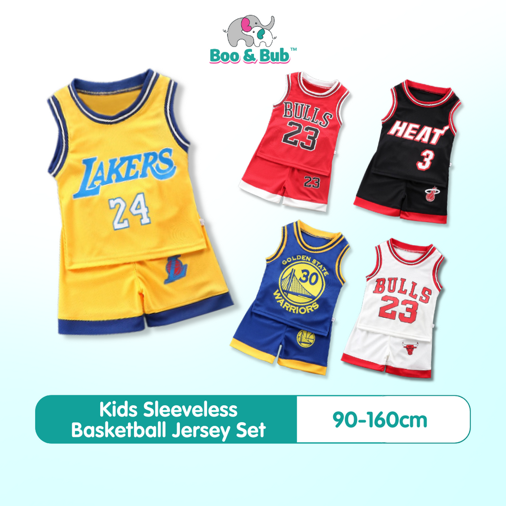 2PCS Kids Sleeveless Basketball Vest Set | Tracksuits T Shirt+Shorts Lakers Bull Sport Jersey - Boo & Bub
