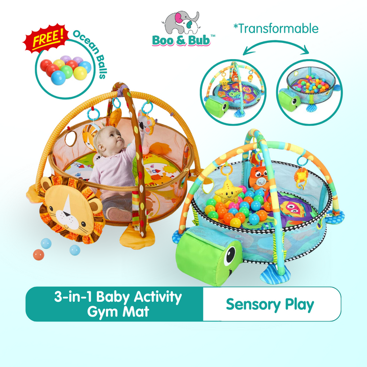 3-in-1 Baby Activity Gym Mat | Crawling Blanket Infant Game Pad Play Rug Turtle Design Play Mat Children Kids Gift - Boo & Bub