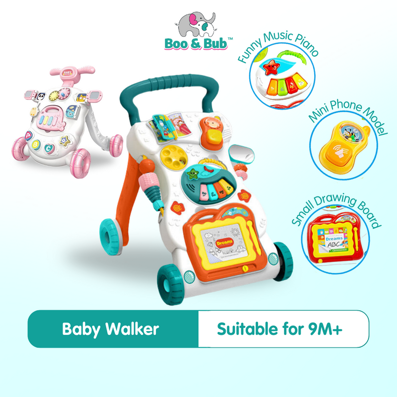 Baby Walker | Stand-to-Sit Trolley High Quality Kids Gift For Toddler Learning Walk Music Piano Phone Drawing Toy