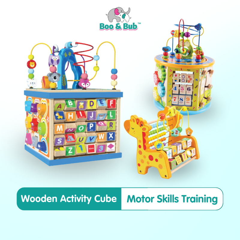 Boo&Bub Montessori Educational Toy Wooden 8 in 1 Multipurpose Activity Cube Center Toys | Abacus Wooden Beads