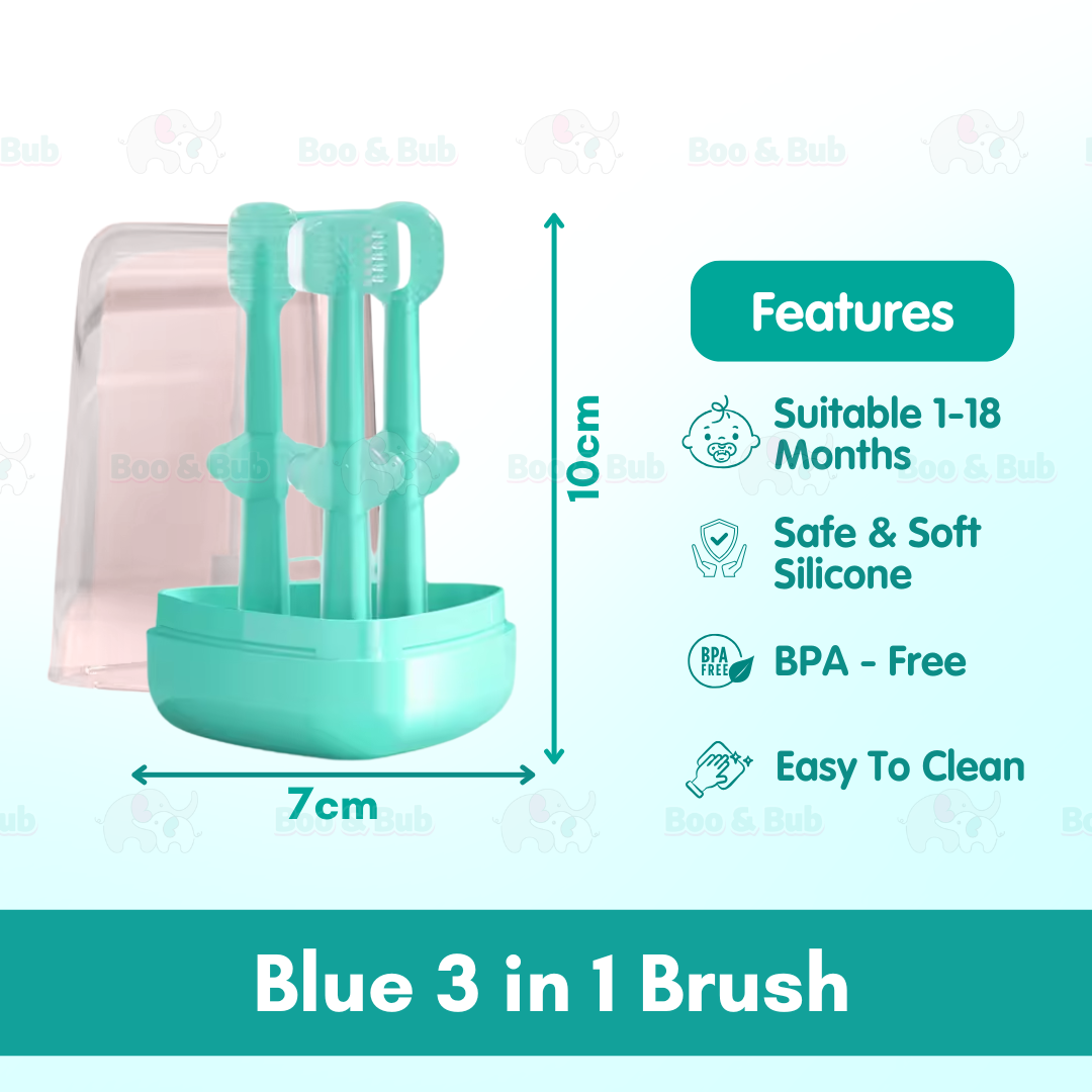 Boo & Bub 3 in 1 Silicone Baby Toothbrush Cup set Infant Oral Care Tongue Cleaner Baby Soft Toothbrush berus gigi baby - Boo & Bub