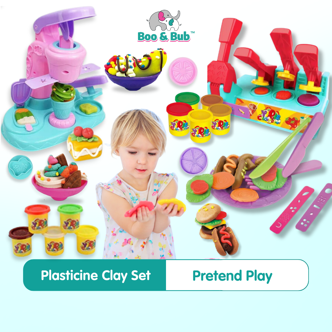 Ice Cream BBQ Burger Maker Plasticine Toy Clay  Pretend Play | Play Dough Clay Mould Noodle | Permainan Masak - Boo & Bub