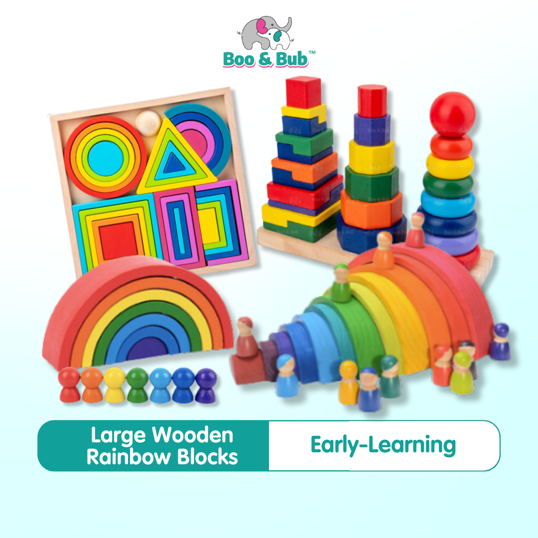 Large Wooden Rainbow Blocks | Toys For Kids Creative Building Toys Montessori Early Educational Gifts - Boo & Bub