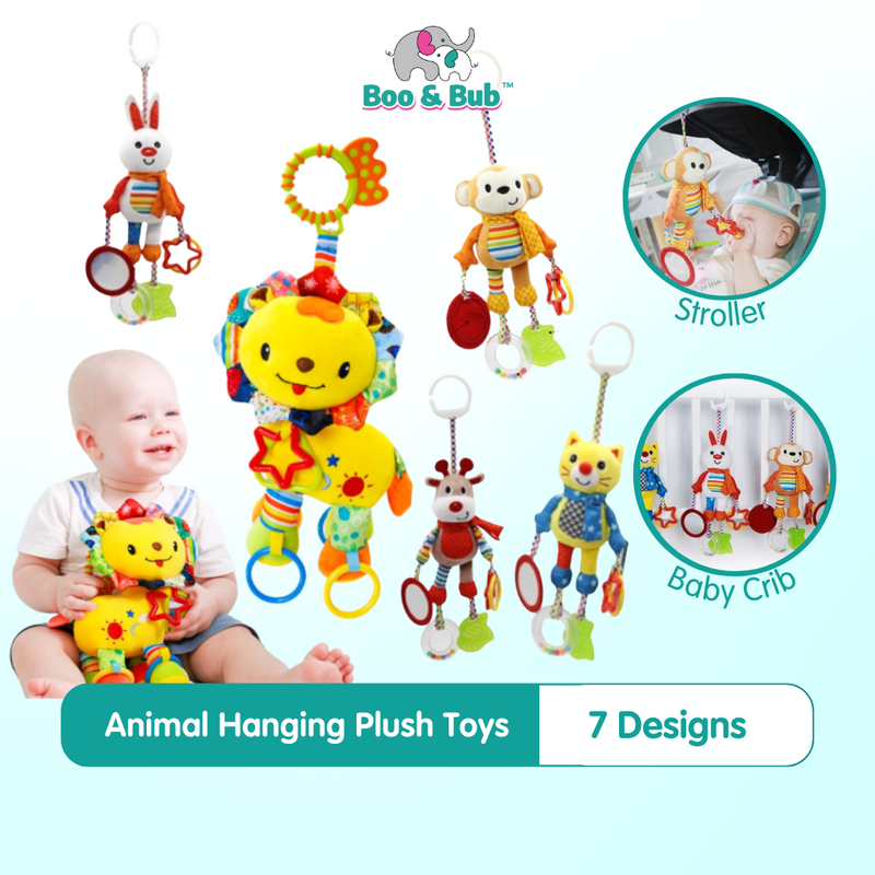 Hanging Animal Plush Toys| Multifunctional Baby Rattles Mobiles Soft Cotton Infant Pram Stroller Car Bed Rattles