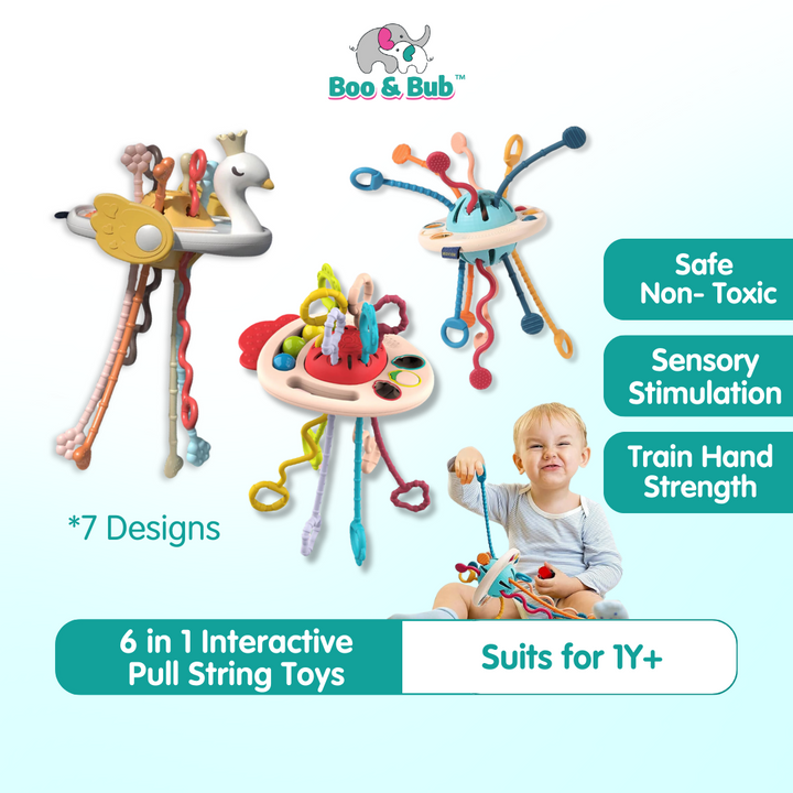 Boo&Bub 6 in 1 Activity Toys Educational Interactive Pull String Finger Toy - Boo & Bub