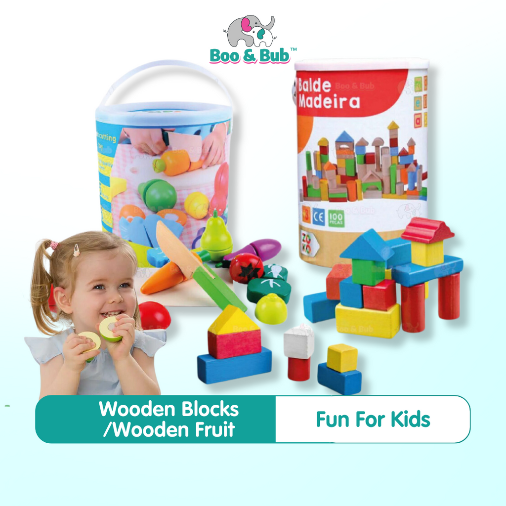 100PCS Kids Building Wooden Blocks | Multi Colour Wooden Set Toddler Baby Child Fun Educational Puzzle Permainan Kayu - Boo & Bub