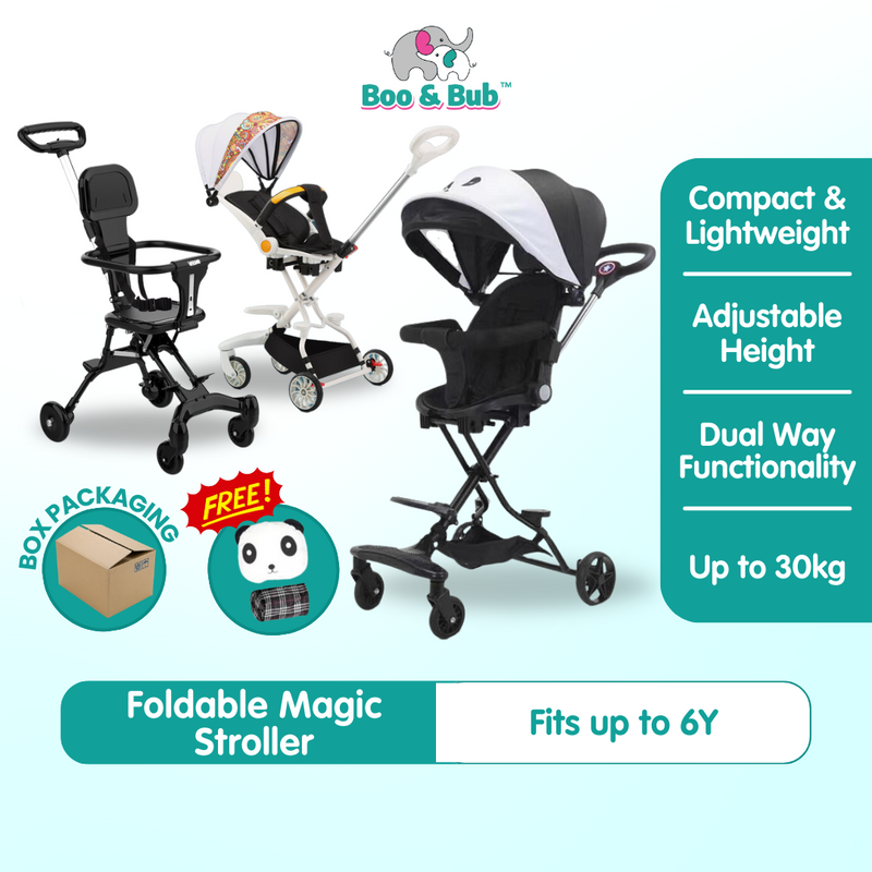 Kids Baby Magic Stroller with Adjustable Sunshade Canopy  | 4 Wheels Travel Foldable Stroller
