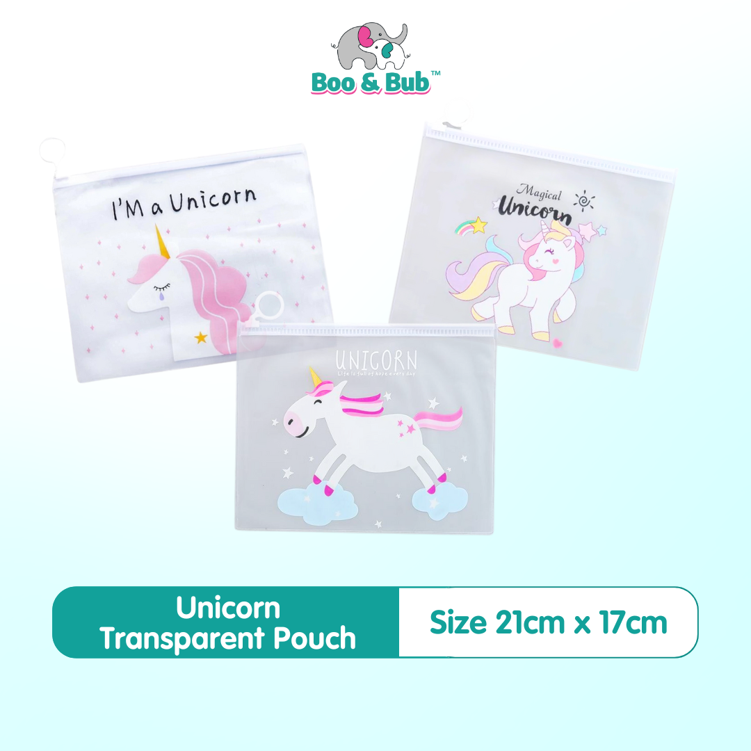 Unicorn Side Pull Pencil Case | Cosmetic Pouch Beg Tangan Wanita Student Bag Organizer Mask Bag - Boo & Bub