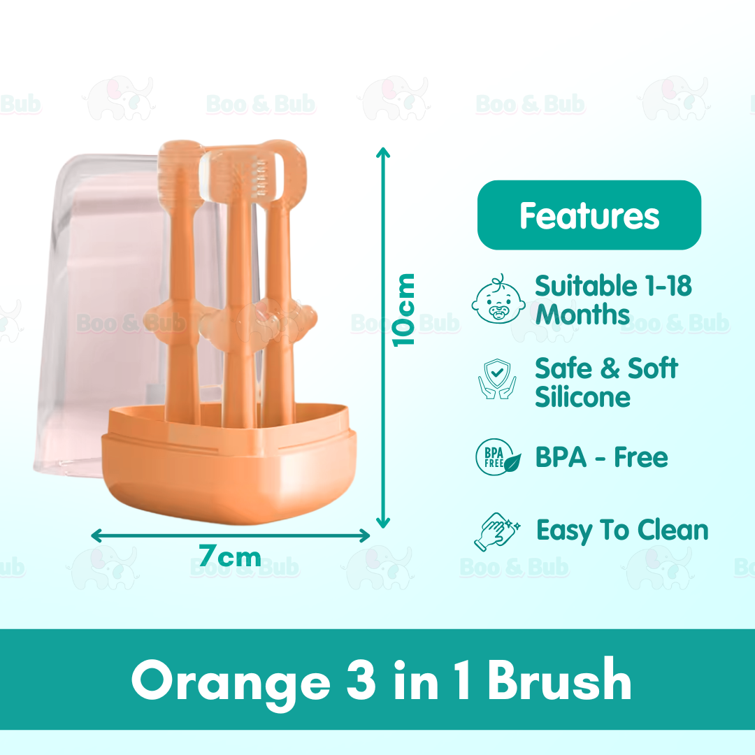 Boo & Bub 3 in 1 Silicone Baby Toothbrush Cup set Infant Oral Care Tongue Cleaner Baby Soft Toothbrush berus gigi baby - Boo & Bub