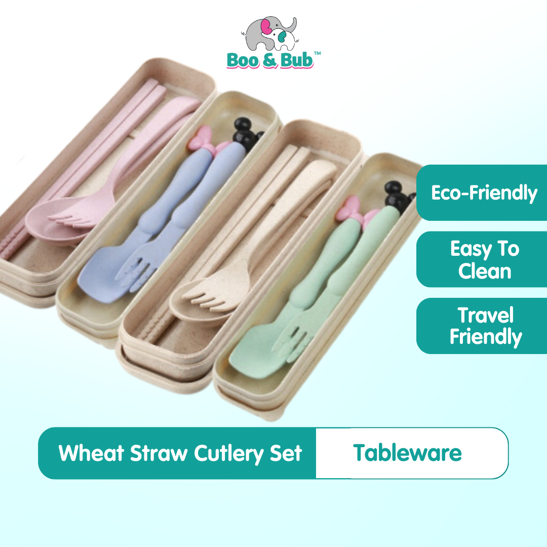 Wheat Cutlery | Bamboo Tableware For Children Travel Cutlery Chopsticks Spoon Kit Gift Dinnerware Set - Boo & Bub