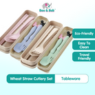 Wheat Cutlery | Bamboo Tableware For Children Travel Cutlery Chopsticks Spoon Kit Gift Dinnerware Set - Boo & Bub