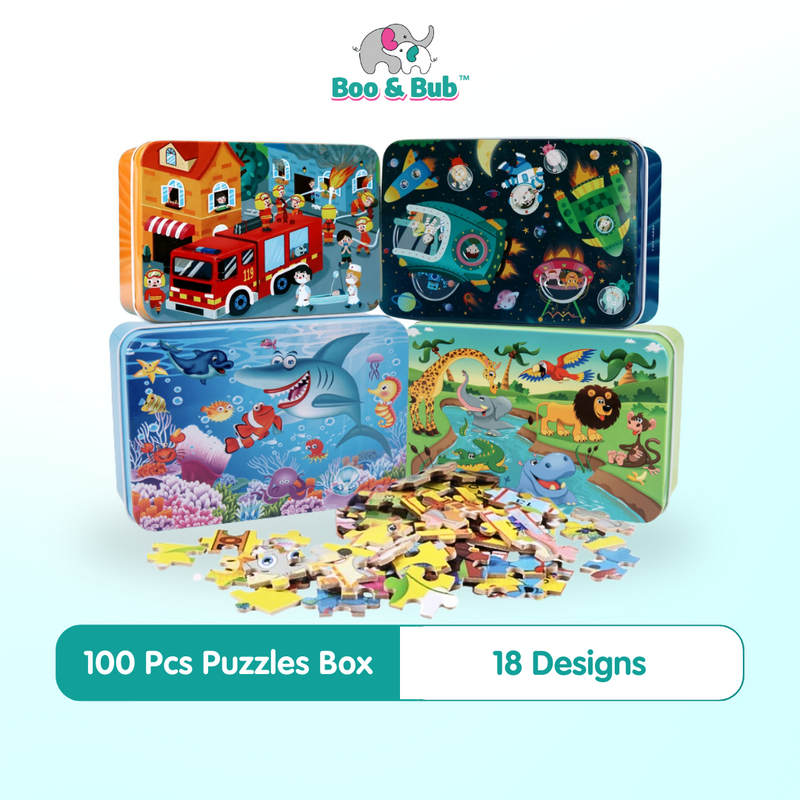 Wooden Learning Puzzles in Iron Box | Early Learning Educational Toy With Metal Box Kids Cognitive Puzzle
