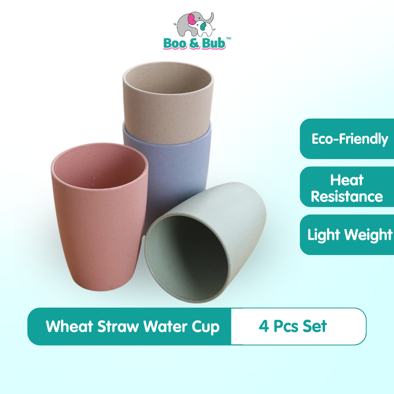 4PCS Wheat Straw Water Cup | Eco Friendly Coffee Plastic Cup Drinking Glass Kids Cups Reusable Bright cawan
