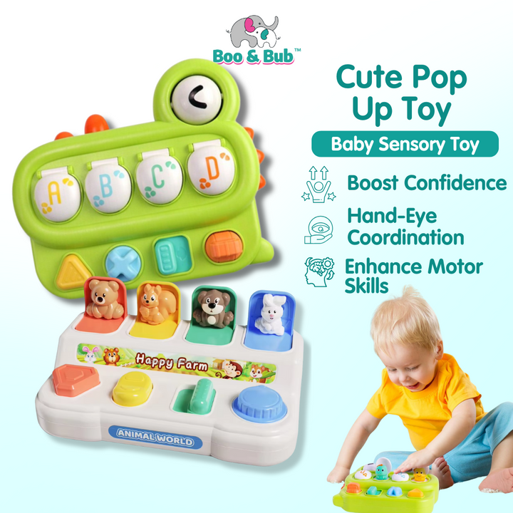 Boo and Bub Dinosaur Baby Pop Up Animal Toy Early Learning Development Montessori Sensory Toy Interactive Toys for Kids - Boo & Bub