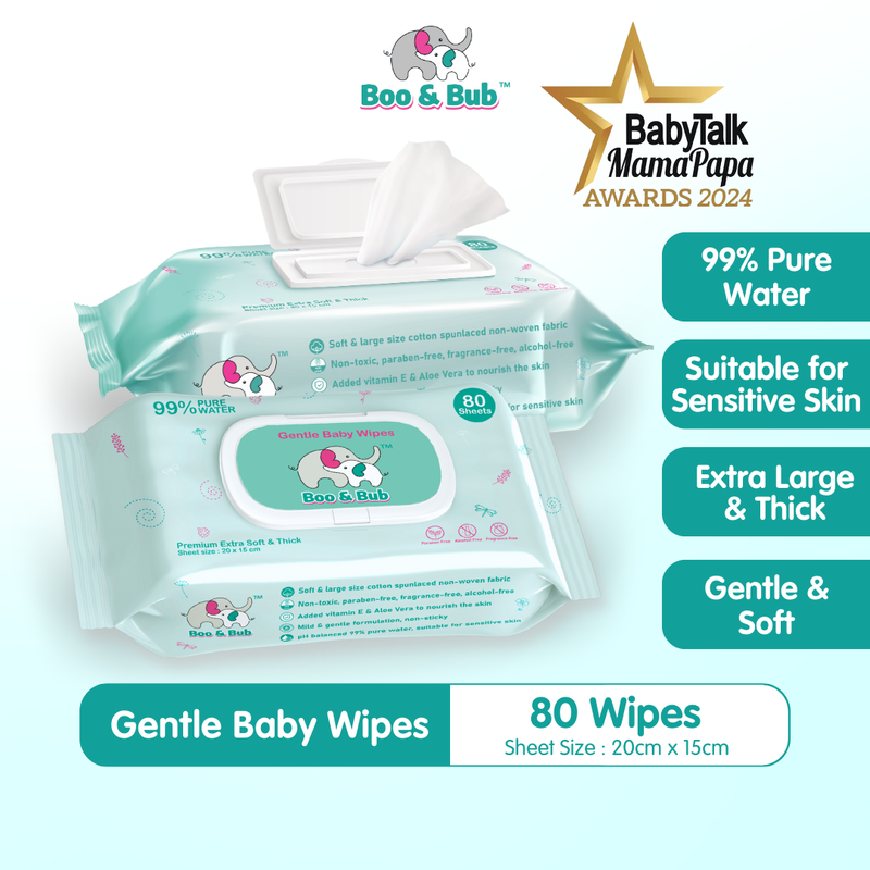 Boo&Bub 80pcs Non alcohol BABY WIPES Wet Tissue Baby wet wipe multipurpose tisu basah baby tissue basah wet tisu 婴儿湿纸巾