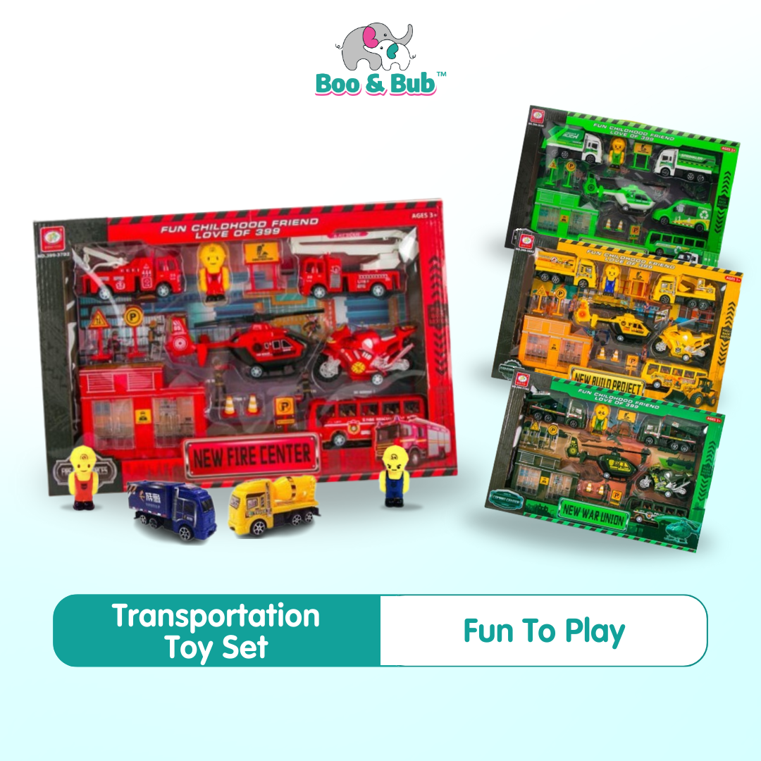 Transportation Toy Set | Construction Ambulance Police Army Soldier Cars Airplane Aeroplane Helicopter Toy Gift Box - Boo & Bub