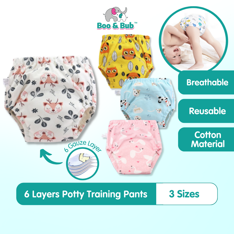 6 Layer - Boo&Bub Waterproof Reusable Cotton Baby Training Pant | Infant Shorts Underwear Cloth Diaper Nappies Panties