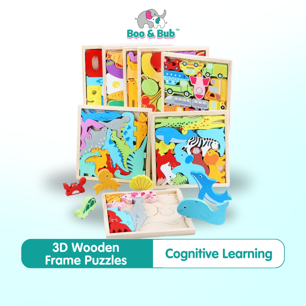 Wooden 3D Jigsaw Puzzle | Early Learning Montessori Educational Toys for Children Kids Toddler Baby Hand Grasp - Boo & Bub