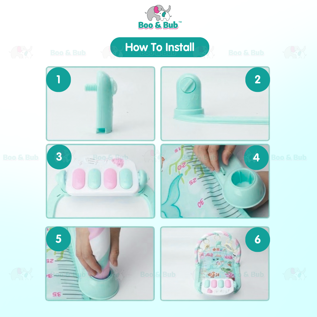 Music Baby Gym Piano Play Mat |  Infant Crawling Activity Bed Toddler Exercise Fitness Rattle | Tilam Mainan Bayi - Boo & Bub