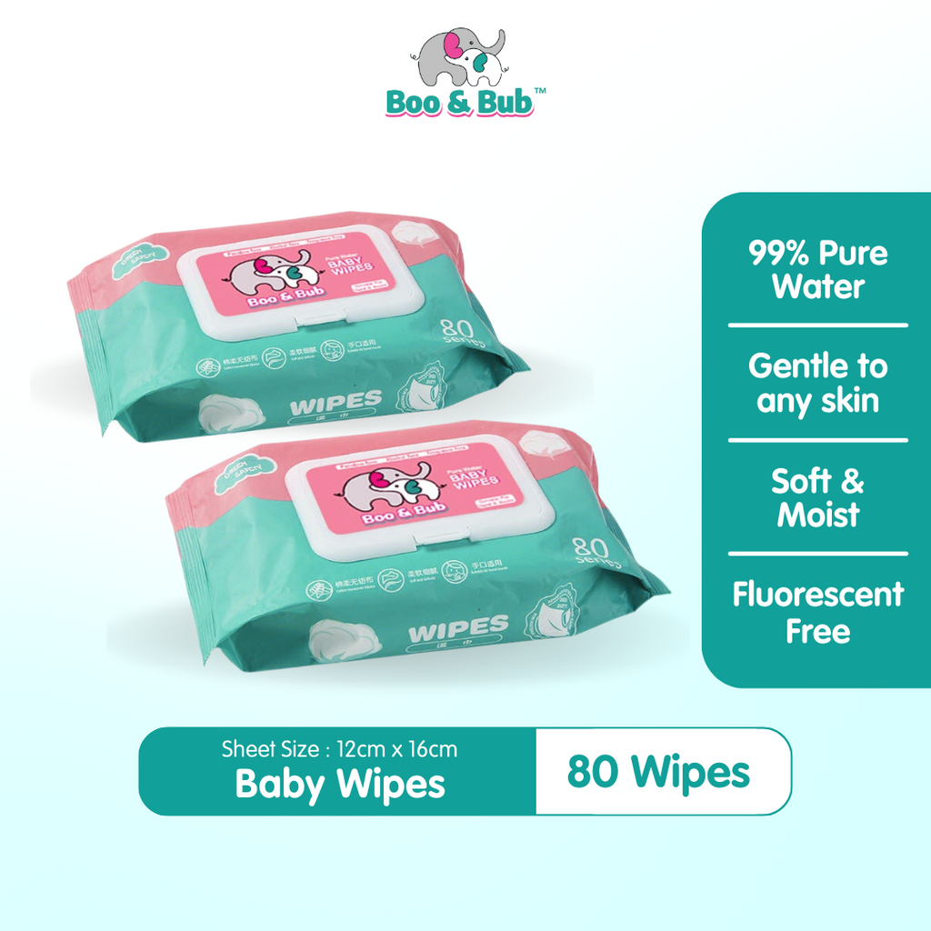 80 pcs Baby Hand Mouth Wipes / Wet Tissue | Alcohol-free, paraben-free, fragrance-free wipe / Tisu Basah Bayi - Boo & Bub