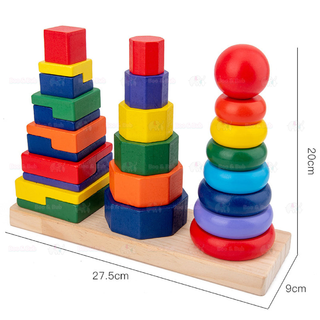 Large Wooden Rainbow Blocks | Toys For Kids Creative Building Toys Montessori Early Educational Gifts - Boo & Bub