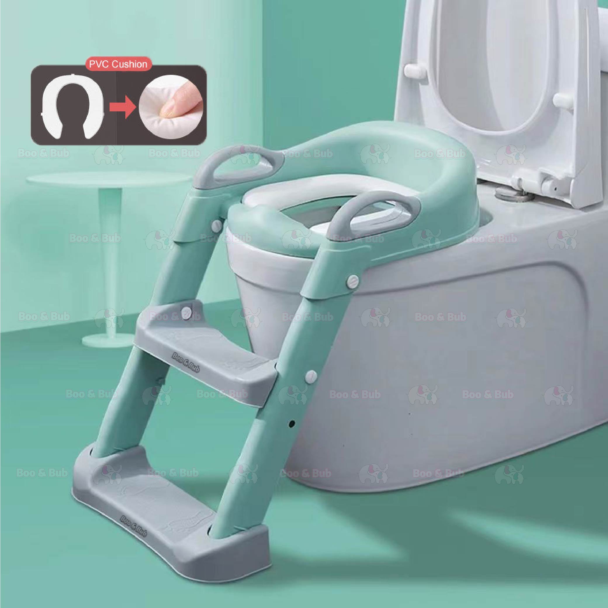 Kids Foldable Soft-Padded Cushion Toilet Training Seat With Anti-Slip Step Ladder | Potty Urinal stool training - Boo & Bub