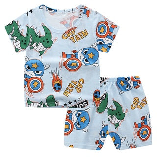 2PCS Kids Short Sleeve T-Shirt Shorts Set | Baju Budak Fashion | Boys Girls Children Clothing Summer Wear - Boo & Bub