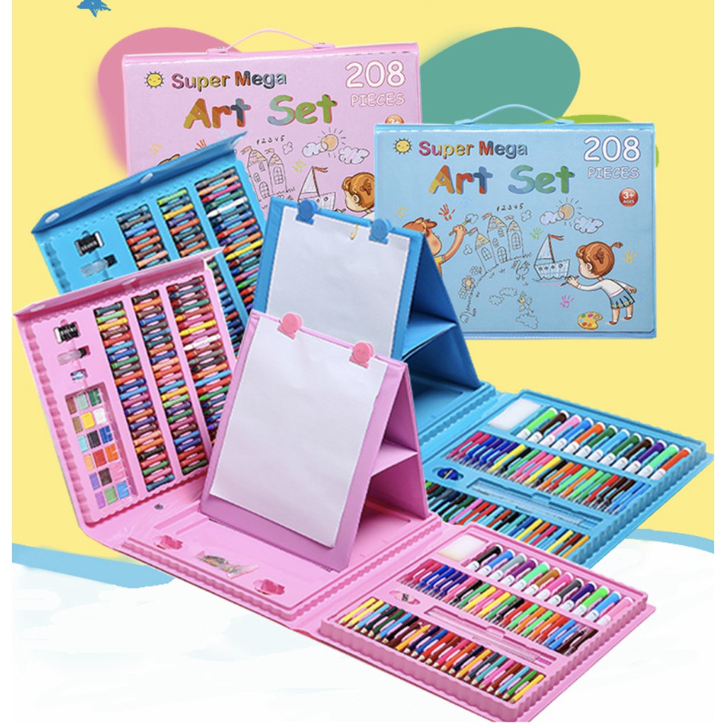 208/168/86 PCS Kids Painting Pen Crayon Drawing Art Set | Colour Pencils Stationery Case Set | Pensel Warna - Boo & Bub