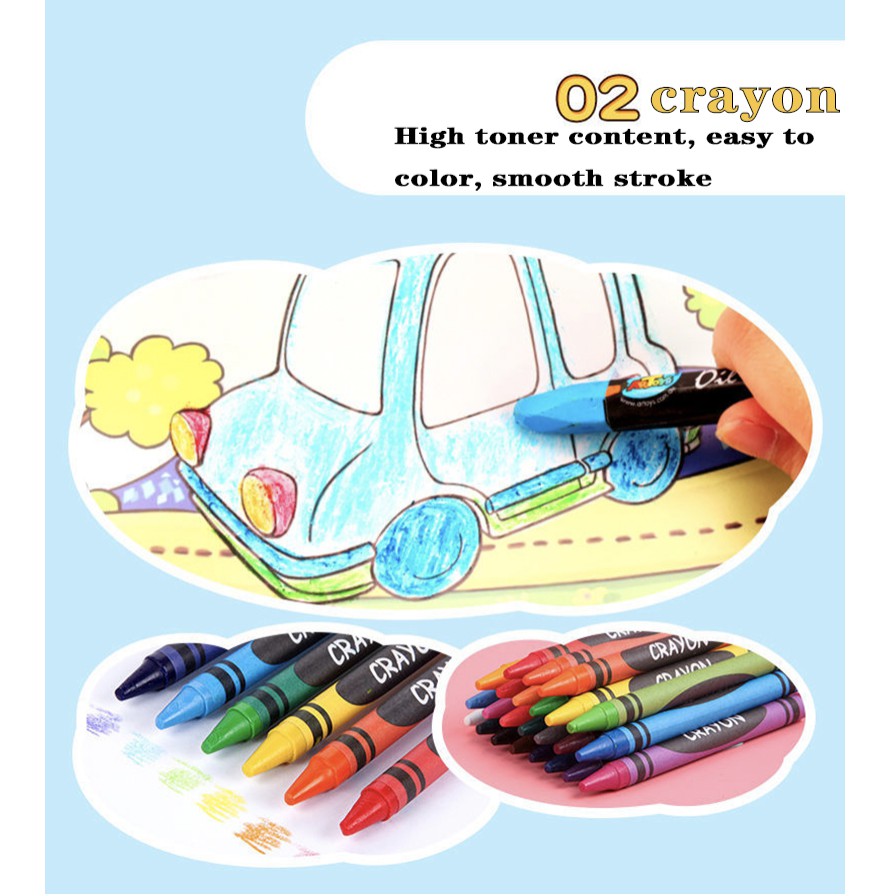 208/168/86 PCS Kids Painting Pen Crayon Drawing Art Set | Colour Pencils Stationery Case Set | Pensel Warna - Boo & Bub