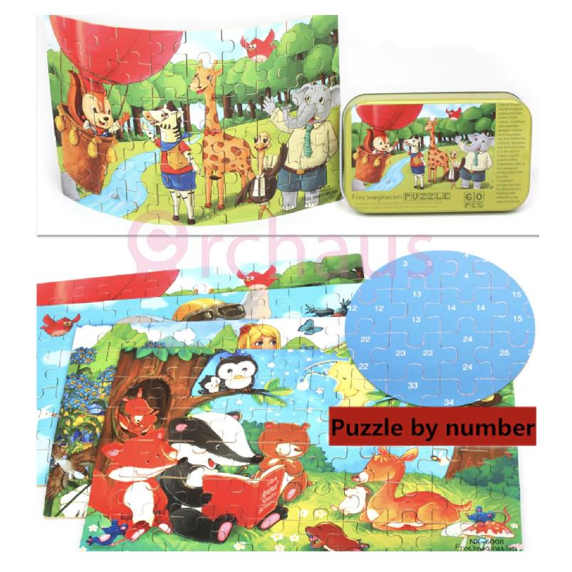 60 Pcs Metal Box Wooden Jigsaw Puzzle Infant Early Childhood Educational Toys | Puzzle Edukasi - Boo & Bub