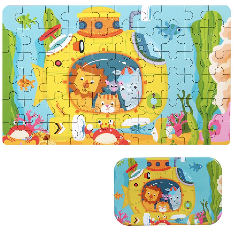 60 Pcs Metal Box Wooden Jigsaw Puzzle Infant Early Childhood Educational Toys | Puzzle Edukasi - Boo & Bub