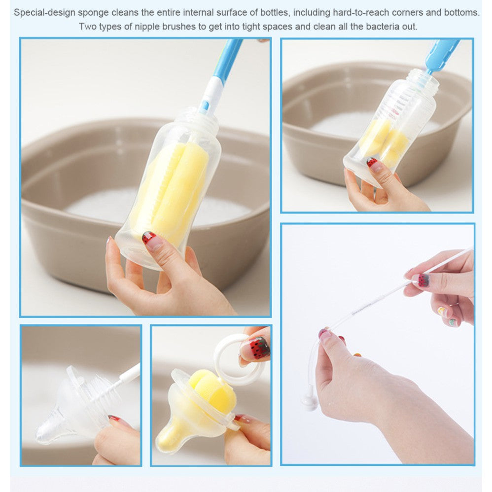 6Pcs Baby Bottle Cleaner Tools | Sponge Brush Cleaning Brush Nipple Brushes With Handle Utensils Tube Tool - Boo & Bub