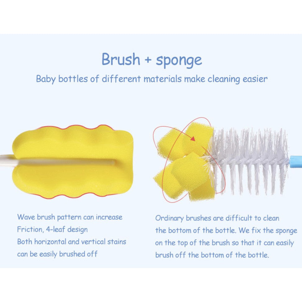 6Pcs Baby Bottle Cleaner Tools | Sponge Brush Cleaning Brush Nipple Brushes With Handle Utensils Tube Tool - Boo & Bub