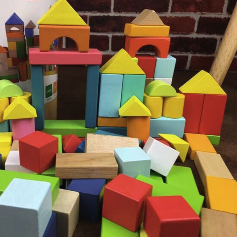 100PCS Kids Building Wooden Blocks | Multi Colour Wooden Set Toddler Baby Child Fun Educational Puzzle Permainan Kayu - Boo & Bub